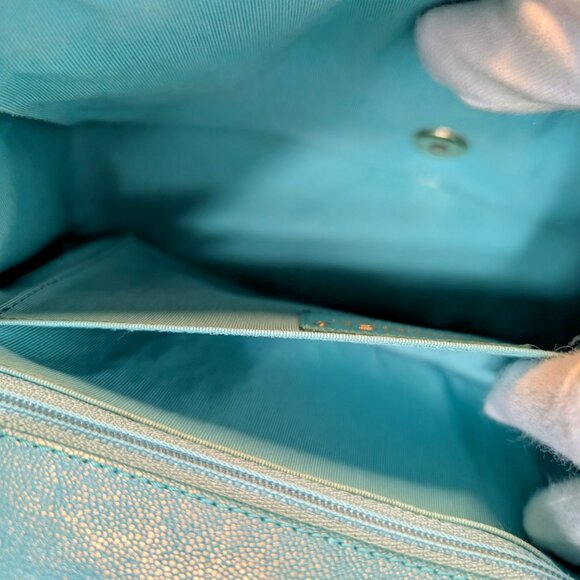 Chanel Rare Turquoise Luminescent Chevron Medium Quilted Classic Flap Bag - Picture 9 of 16